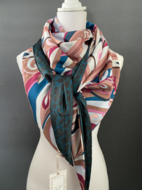 Cerise-roze-petrol retro design / petrol panter dessin. couture sjaal