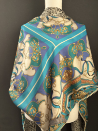 Camel - beige - Aqua kettingen design / mini dieren print,  couture sjaal