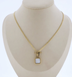 RVS (stainless steel) ketting met vierkante parelmoer hanger