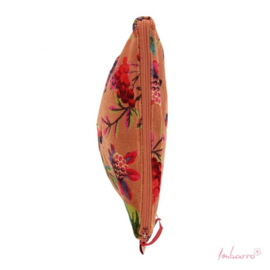 Mooie fluwelen clutch / toilettas  van Imbarro, paradise print, coral / koraal