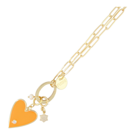 Fushi stainless steel ketting met gekleurd hart.