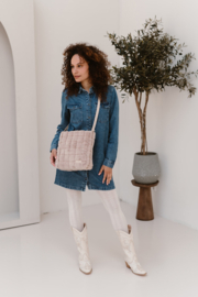 Zebra Bont grotere crossbody tas  Milou, Blokjes doorgestikt, 3 verschillende kleuren.