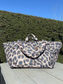 Super grote Shopper / Strandtas / Weekendtas. Lichtgrijs - blauwig. Fancy print