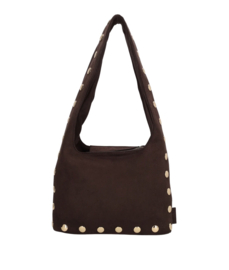 Zebra tas met gouden studs. Model Lilou. Medium formaat. Donkerbruin.