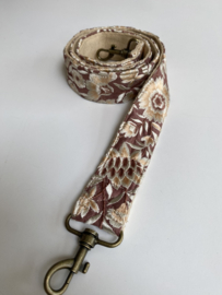 La Natelier, Schouderband / cameraband / tassenriem. Oud roze - bruin - ecru.