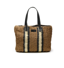 Mooie grote raffia tas van Chabo. Leren hengsels