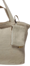 Mycha Ibiza, Méga, super grote strandtas + minitasje, Uni crème-licht zand, jacquardstof.