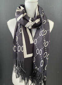 Double-face medium dikte sjaal met print. Zwart-offwhite