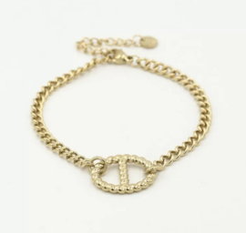 Stainless steel armband, met grote ovaal/gespoord. Goud- of Zilverkleurig