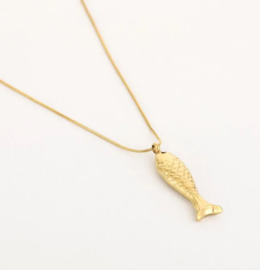 Vis ketting van RVS (stainless steel). Goudkleurig.