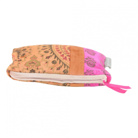 Medium Toilet tas van Goround, fluweel. 2 dessins. Roze-cognac-beige