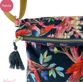 Imbarro katoen fluwelen crossbody tas met Paradise print. Zwart