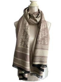 Langwerpige double-face sjaal, Dior look. Ecru - licht taupe.