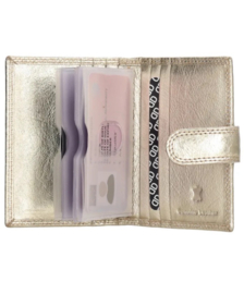 Mini porto / pasjes houder / creditcard etui. écht leer. Goud.