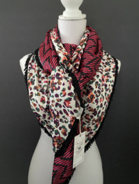 Gekleurde fancy luipaard print  / fuchsia-zwart grafisch dessin. Couture sjaal