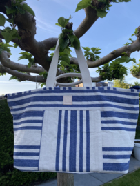 Super grote canvas shopper / strandtas  streep. Jeans blauw - ecru.