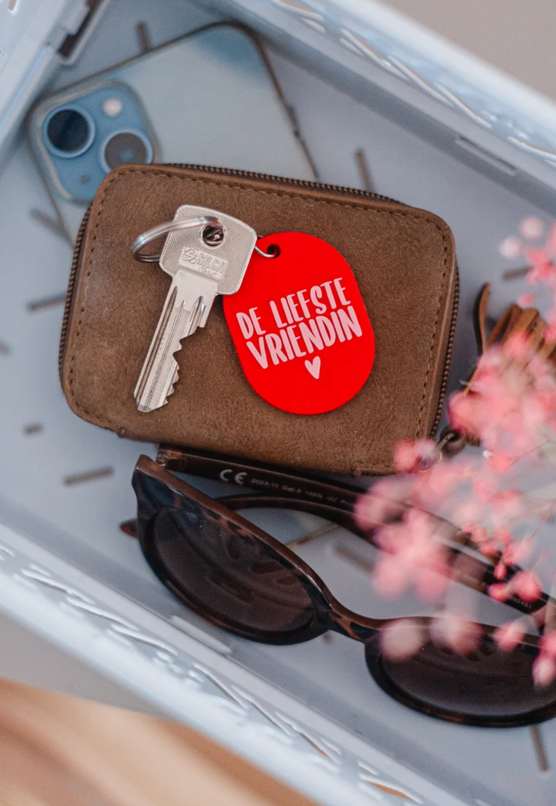 Sleutelhanger DE LIEFSTE VRIENDIN. Rood-roze