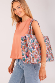 “Harde” tas / mini shopper roze stof paisley / bloemen.