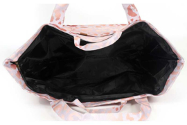 Super grote Shopper / Strandtas / Weekendta. Zacht lila-roze met roze (rosé gold-look) panterprint