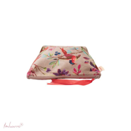 Mooie fluwelen toilettas van Imbarro. Licht Taupe. Paradise print.
