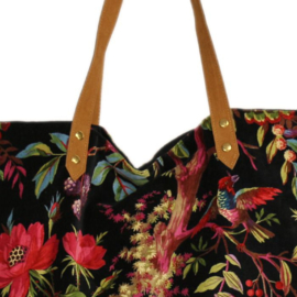 Mooie fluwelen shopper van Imbarro. Zwart. Paradise print.