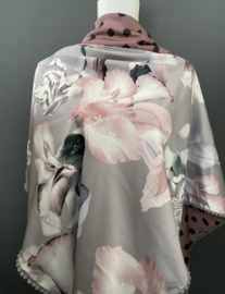 Grijs - oudroze bloem dessin / oudroze - zwarte stip, couture sjaal