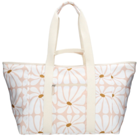 Grote strandtas van Zebra, model Elise. Roze retro bloem.