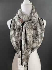 Licht transparant vierkant patroon/bloemen dessin met taupe snake achterkant, couture sjaal