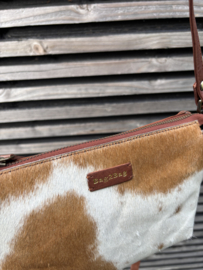 Bag 2 Bag  kleine bruine tas “ Sintra “, écht leer + koeienhuid.