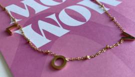 RVS (stainless steel) ketting, op MoM - WoW kaart. LOVE. Zilver of goud