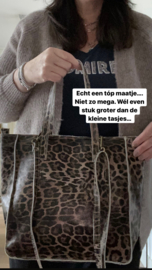 Gave medium tas. Echt leer. Panter print. Bruin-zwart.