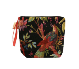 Mooie fluwelen clutch / toilettas  van Imbarro, Zwart,  paradise print.