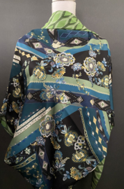 Lichtgewicht groot dessin in blauw - groen /moderne ruit groen, couture sjaal