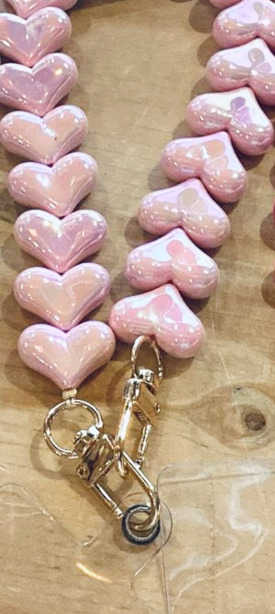 Telefoon sieraad / hanger hartjes, Licht roze