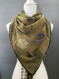 Wat dikkere sjaal in herfst bloem/blad / ecru fancy stip couture sjaal
