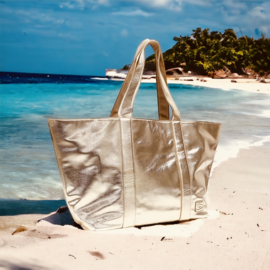 Grote half glanzende Shopper / Strandtas Seychellen, kleur goud