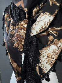 Groot dessin zwart - bruin - ecru  / mini stip zwart, couture sjaal.