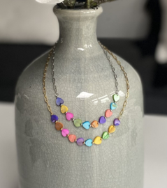 RVS (stainless steel) hartjes ketting. Multi colour. Zilver of goud