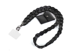 Telefoon koord . Imitatie leer gevlochten. Zwart + inlay card