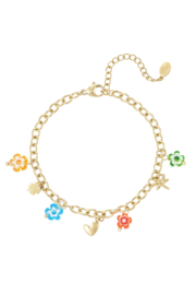 Armband RVS (stainless steel) met kleine gekleurde bedels.