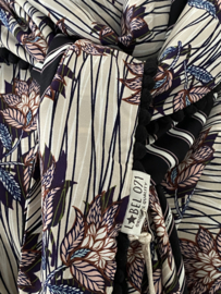 Streep/bloemen print navy-zand / streep dessin. Couture sjaal