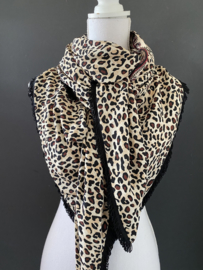Paisley dessin in ecru - zwart - bordeaux rood / panter print, couture sjaal.