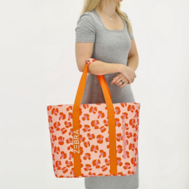Super grote strandtas “Sallly “ van Zebra. Oranje/roze luipaard print.