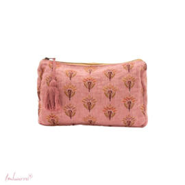 Imbarro, jacquard  geweven toilettas Grazia met bloemetjes dessin. Roze