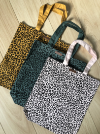 Super leuke katoenen Shopper.  Roze + luipaard / panter print.