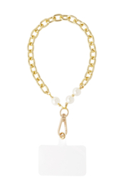Telefoon sieraad / hanger goud / imitatie parels.
