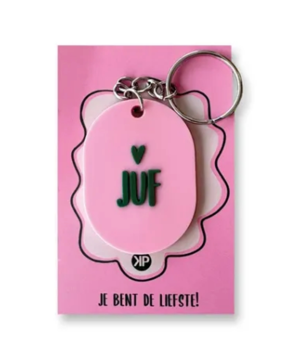 Sleutelhanger JUF. Roze-groen.
