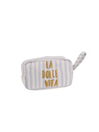 Reversible katoenen toilettas met print. La Dolce Vita. Lichtblauw-ecru