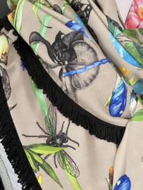 Bloemen / vlinder patroon (crepe)  / Pied de coq dessin, couture sjaal.