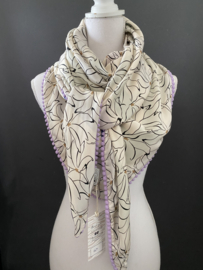 Blauw, ecru, groen, lila streep design / offwhite-taupe dessin,  couture sjaal